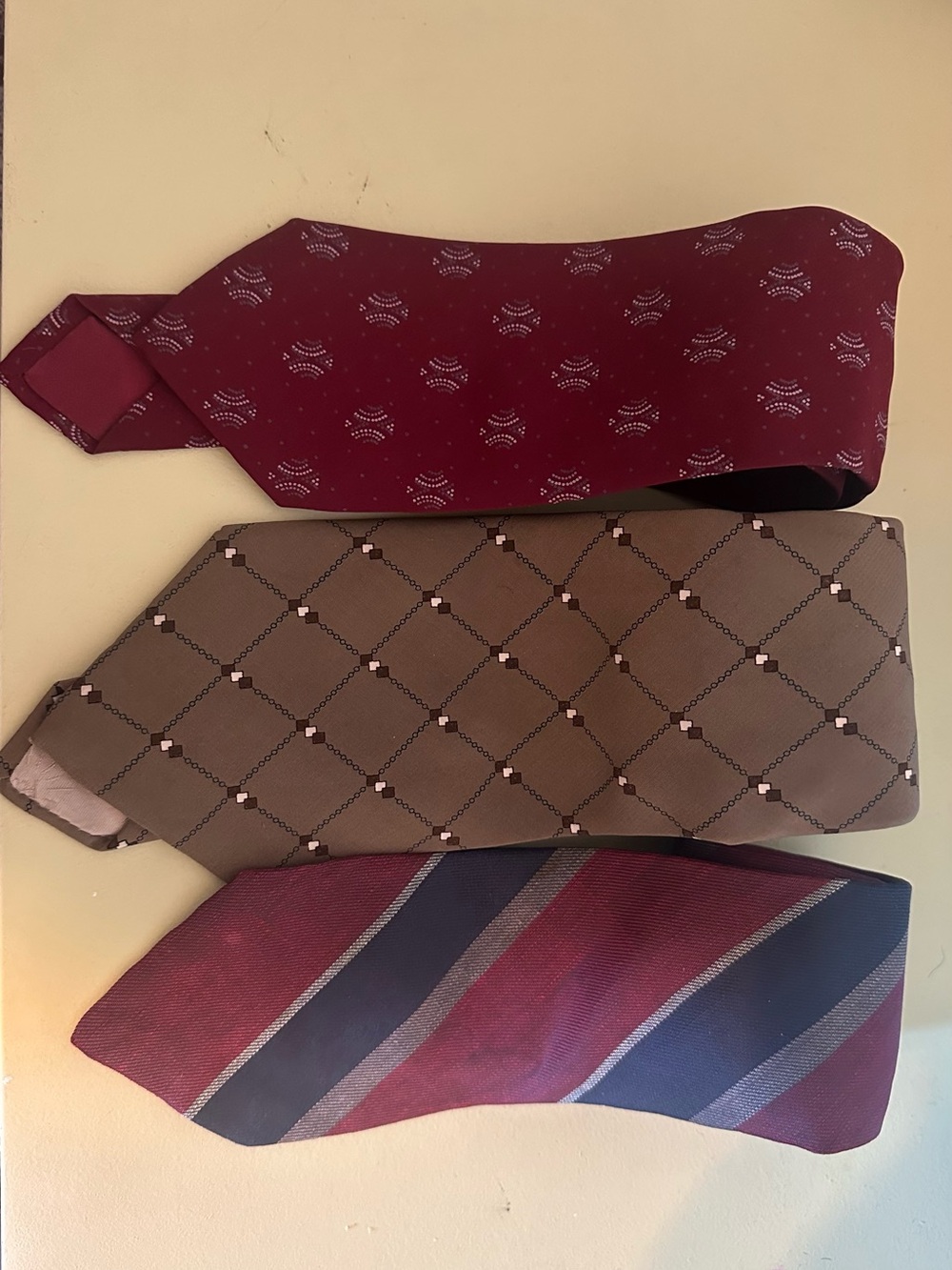 Men's Burgundy and Taupe Tie Set - Classic Patterned Neckties